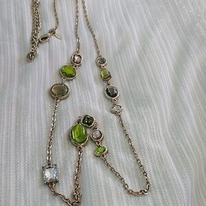 Chico's Green and Silver Gemstone Necklace